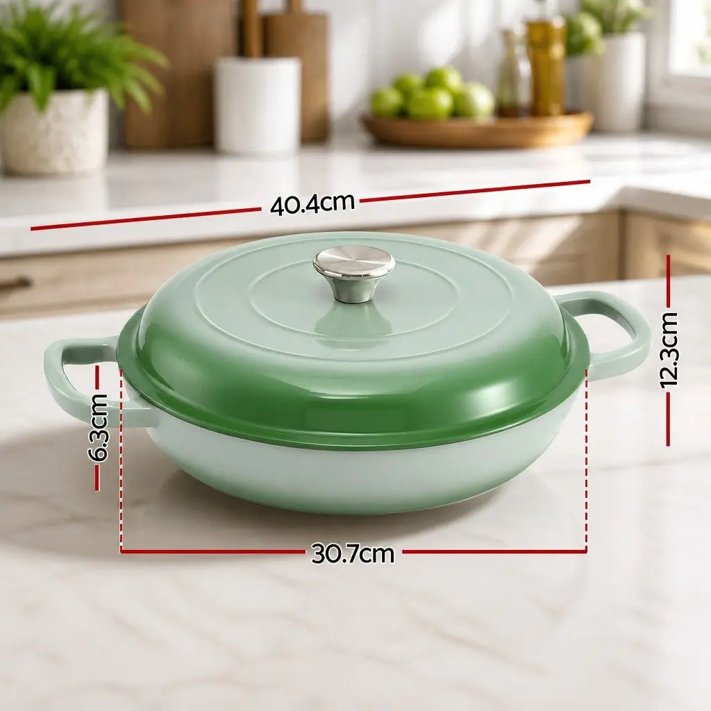 Enameled Cast Iron Dutch Oven Pot 3.3L Green
