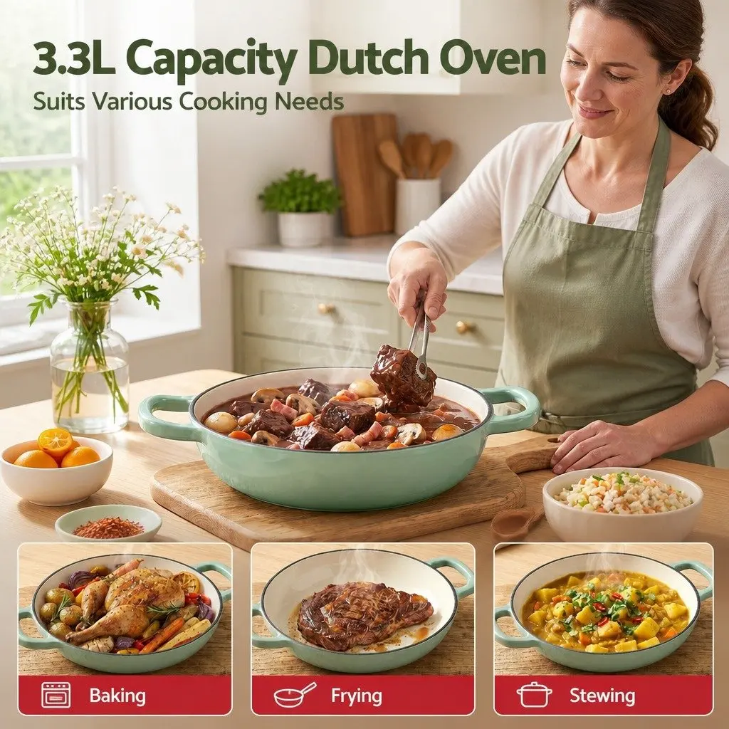 Enameled Cast Iron Dutch Oven Pot 3.3L Green