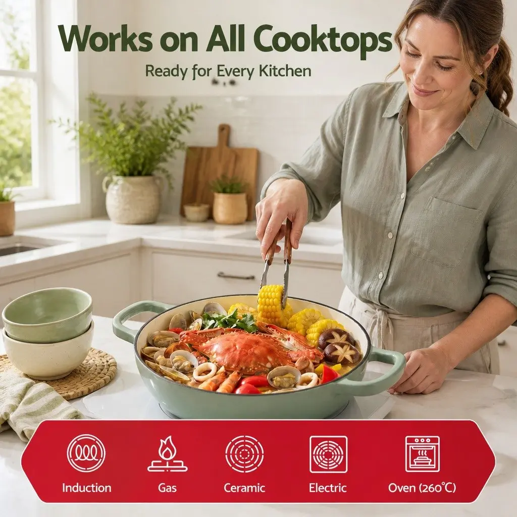 Enameled Cast Iron Dutch Oven Pot 3.3L Green