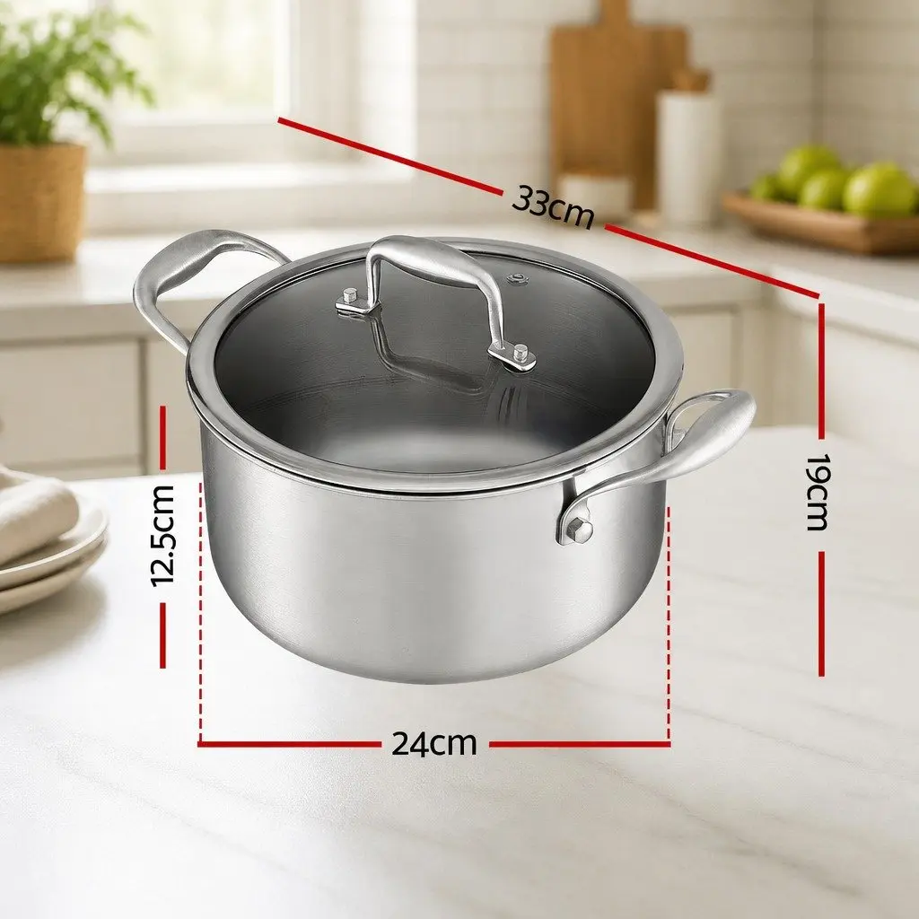 Stainless Steel Dutch Oven Pot 4.5L with Stay-Cool Handle Silver