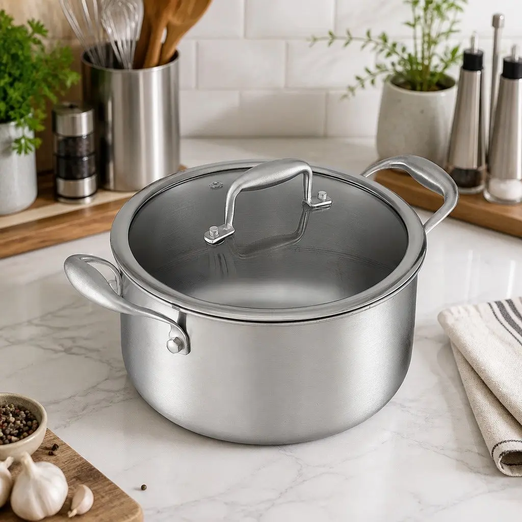 Stainless Steel Dutch Oven Pot 4.5L with Stay-Cool Handle Silver