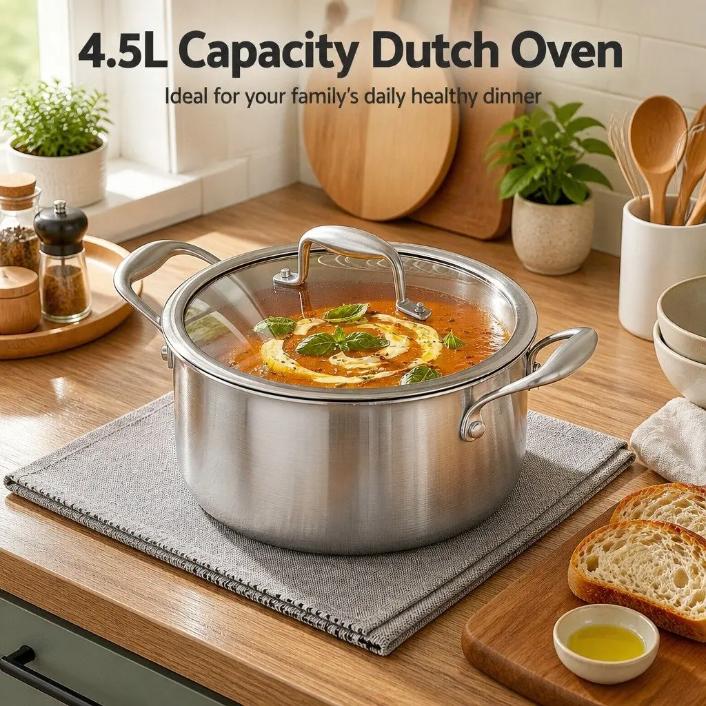 Stainless Steel Dutch Oven Pot 4.5L with Stay-Cool Handle Silver