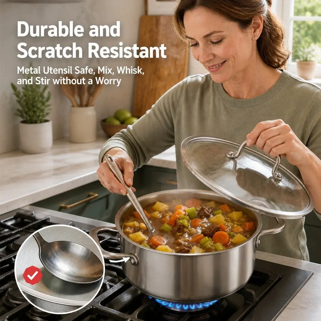 Stainless Steel Dutch Oven Pot 4.5L with Stay-Cool Handle Silver