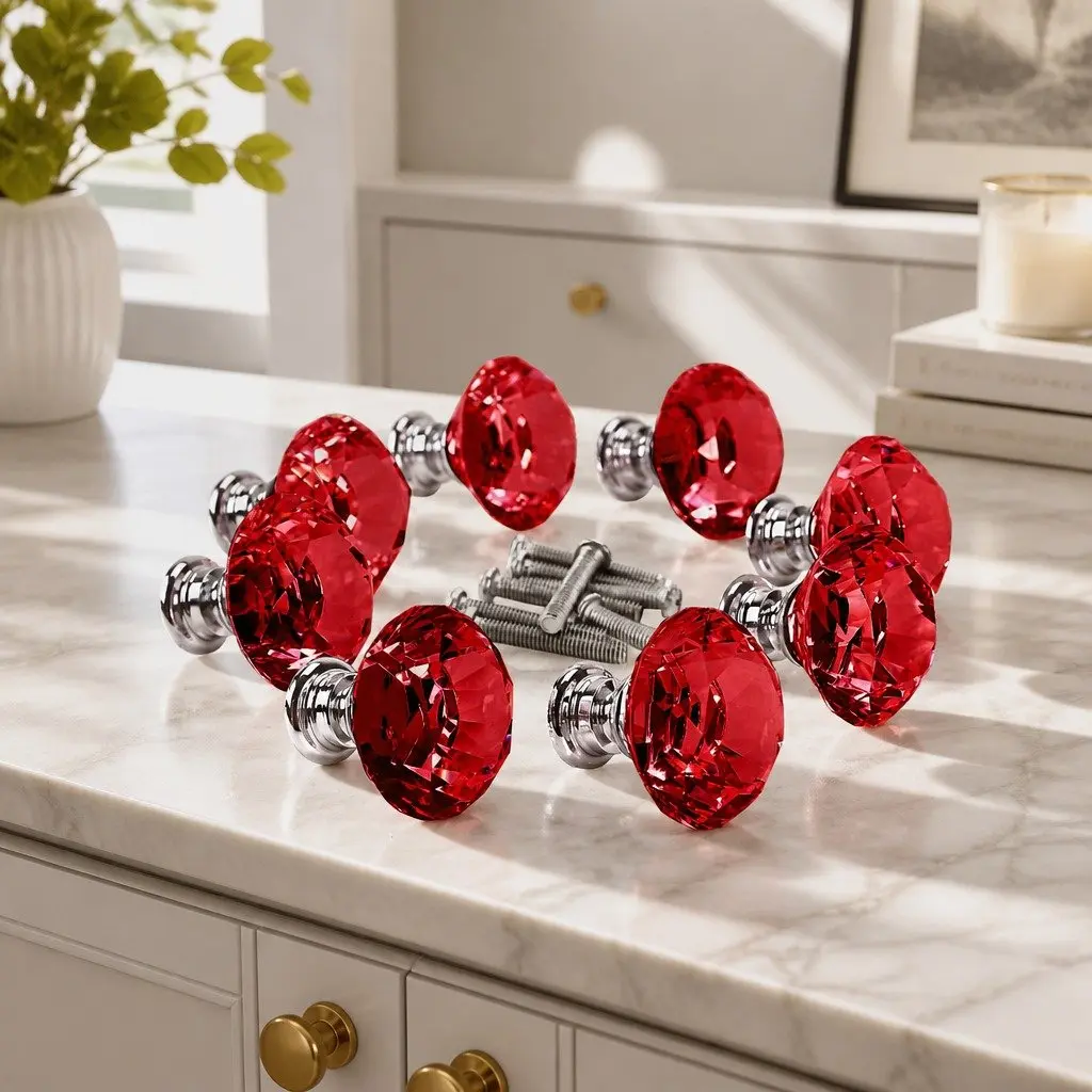 16 Pack of Red Diamond Crystal Knobs for Home Use