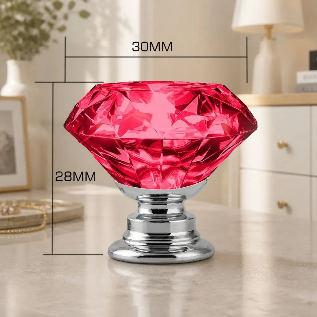 16 Piece Crystal Diamond Cabinet Knobs 30mm Red Alloy Base Hardware