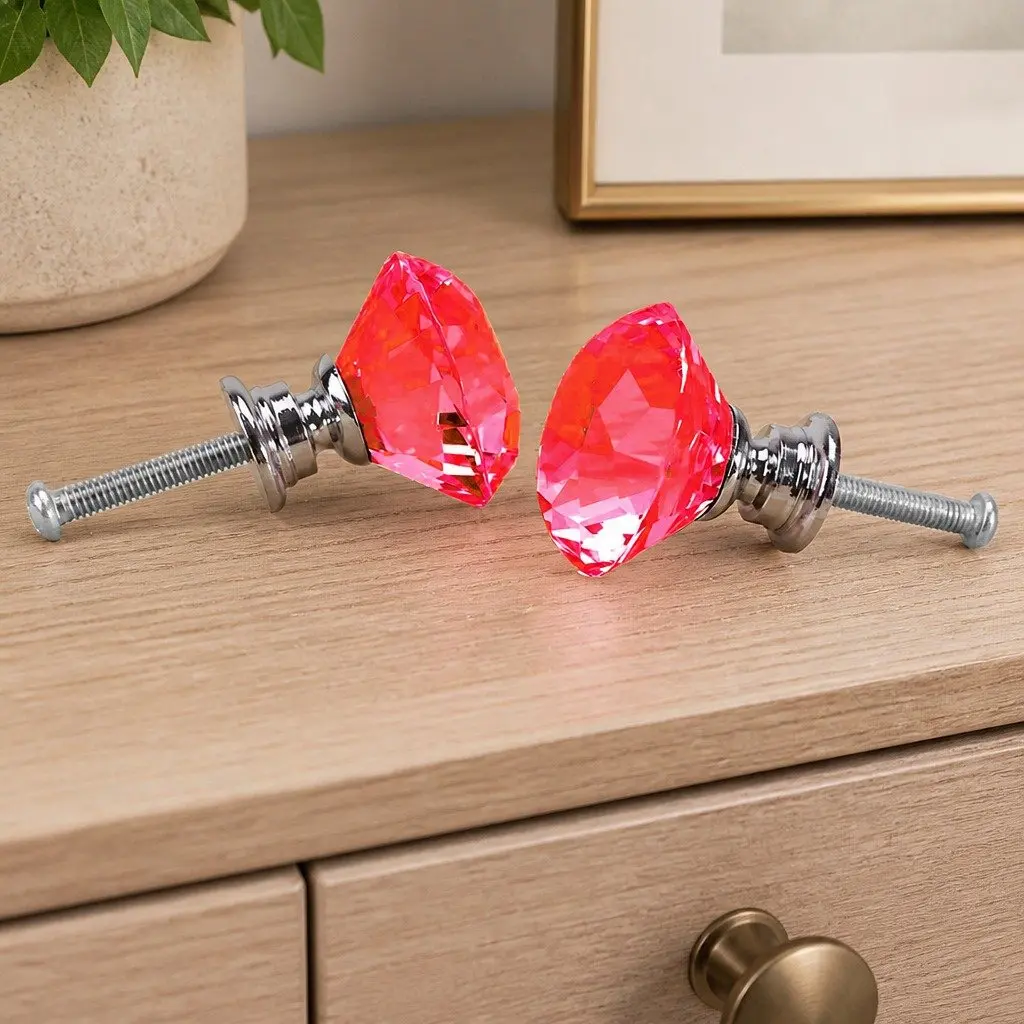 16 Piece Crystal Diamond Cabinet Knobs 30mm Red Alloy Base Hardware