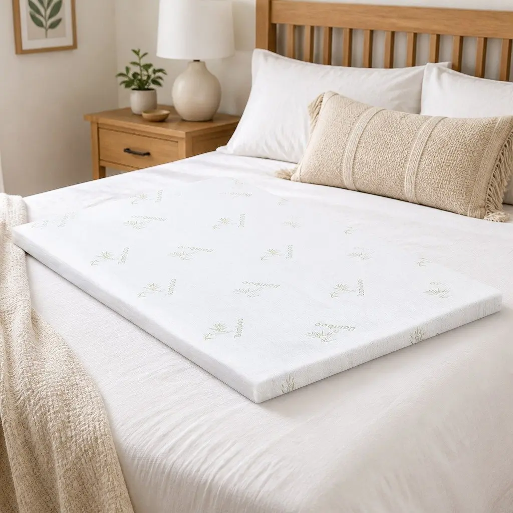 Memory Foam Mattress Topper 5cm Cool Gel King Single Bamboo Cover White Blue