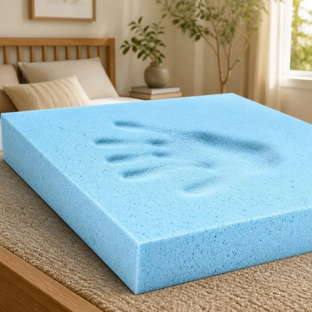 Memory Foam Mattress Topper Cool Gel Infused 5cm Thickness Double Bed Bamboo Fabric White and Blue