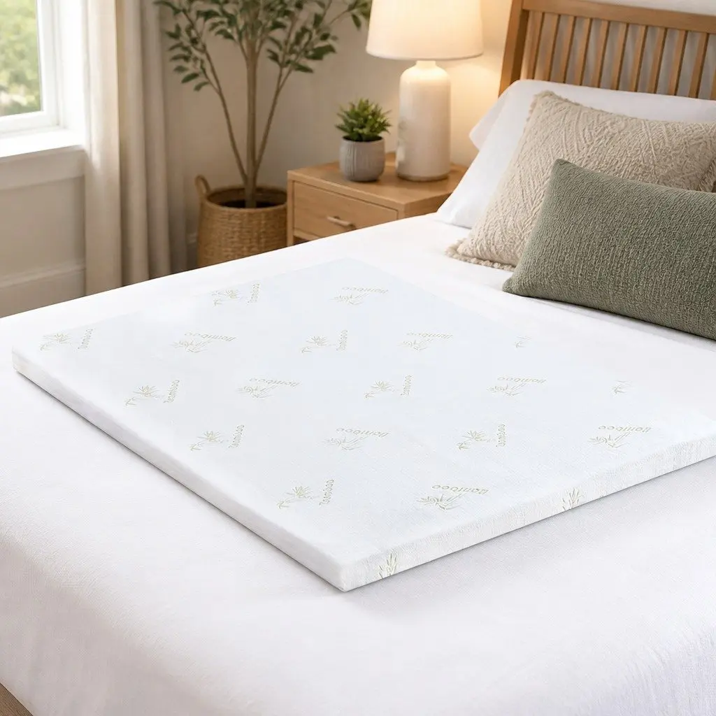Memory Foam Mattress Topper 5cm Cool Gel Infused Queen Size White and Blue