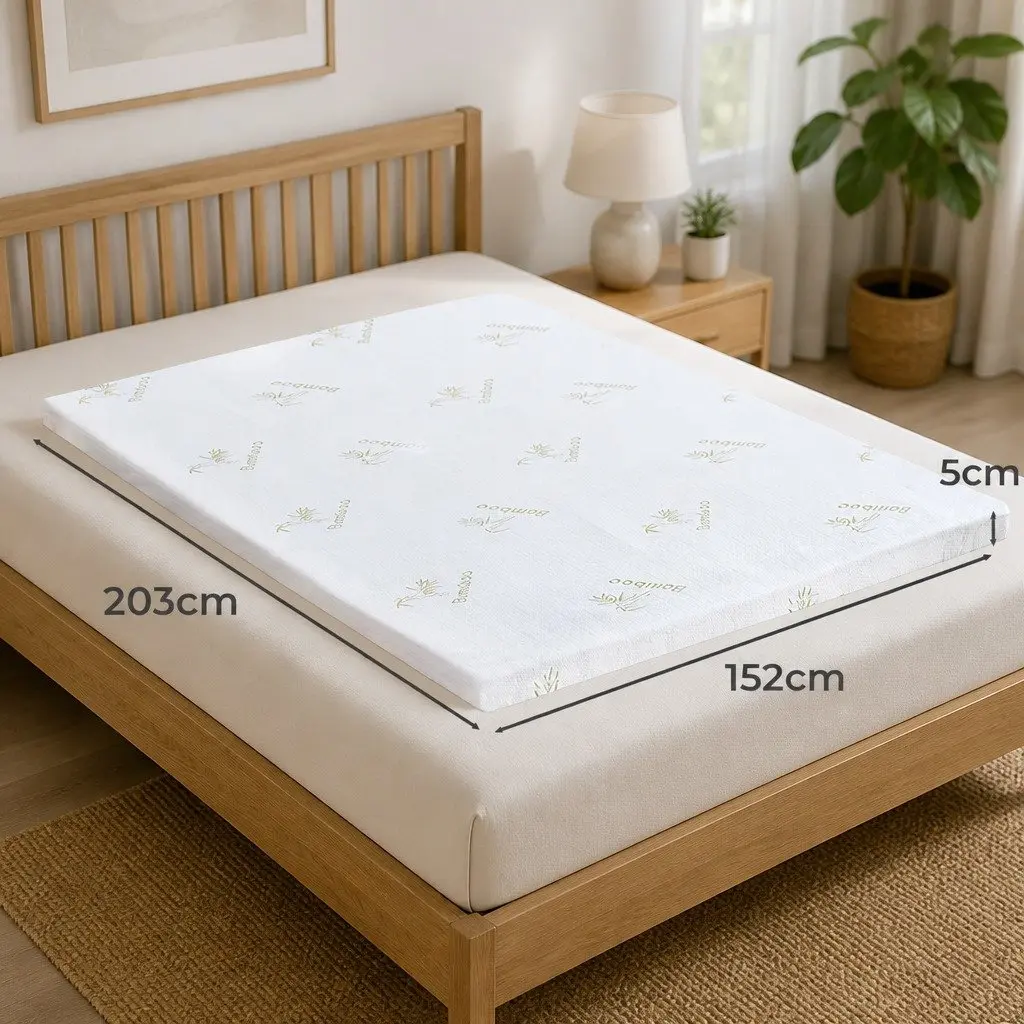 Memory Foam Mattress Topper 5cm Cool Gel Infused Queen Size White and Blue
