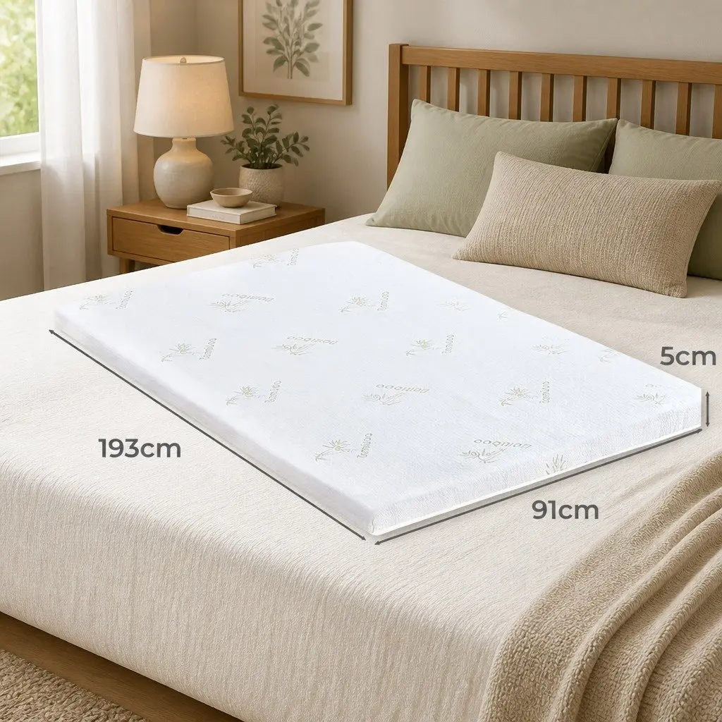 Memory Foam Mattress Topper Cool Gel 5cm Single Bed White and Blue