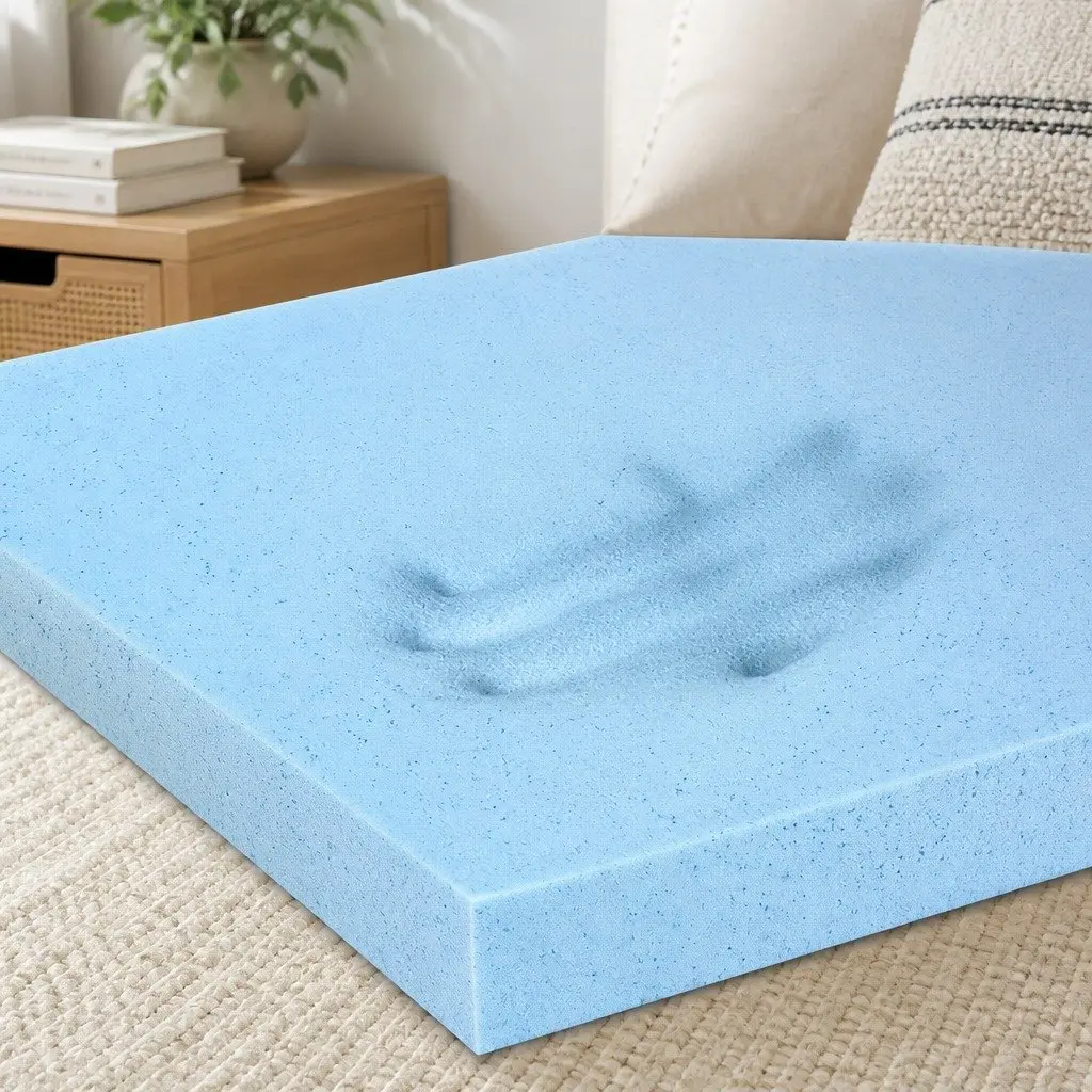 Memory Foam Mattress Topper Cool Gel 5cm Single Bed White and Blue