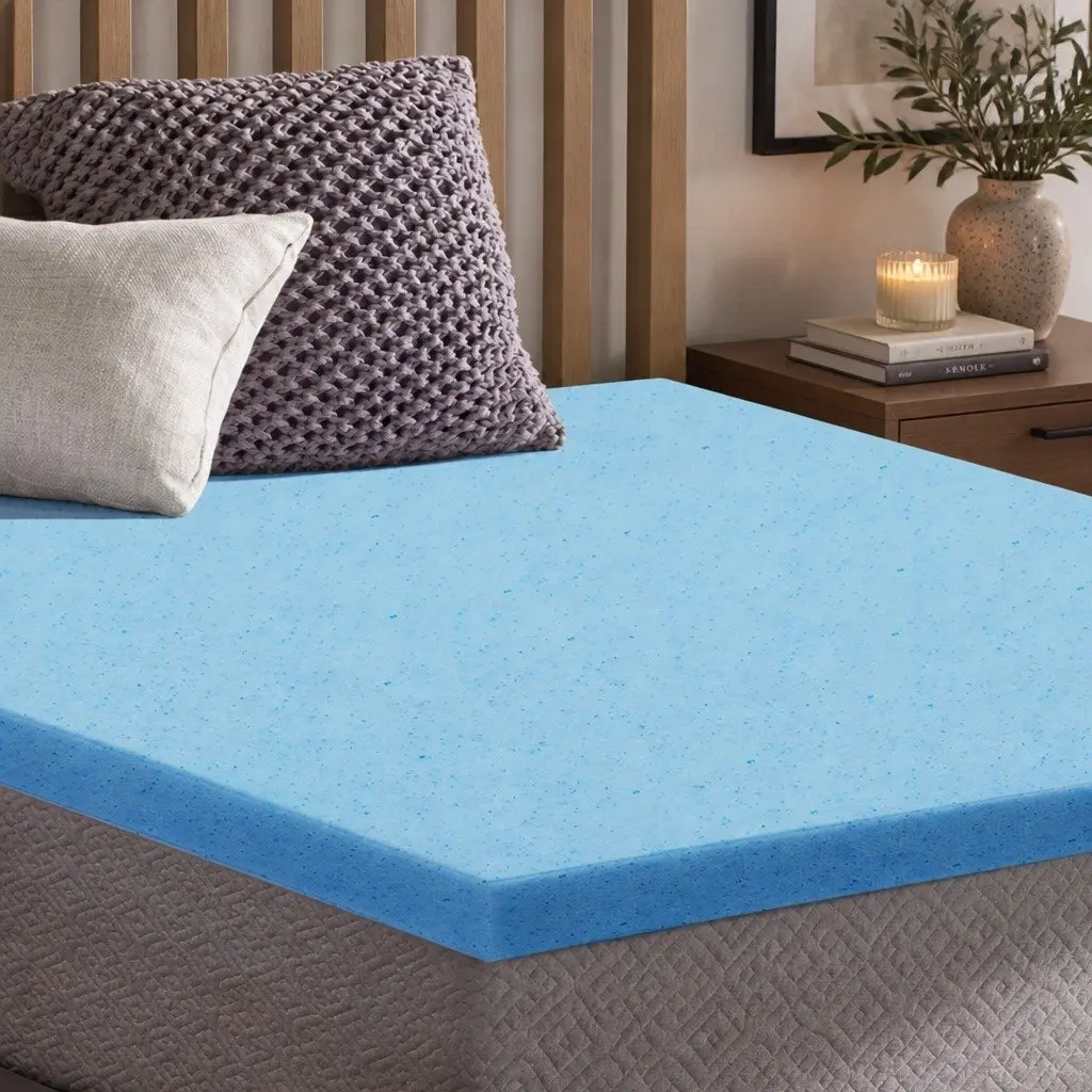 Memory Foam Mattress Topper Cool Gel 5cm Single Bed White and Blue