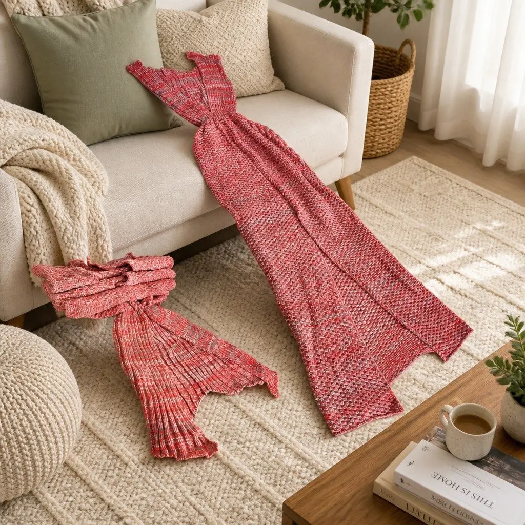 Mermaid Tail Crochet Blanket Sofa Throw Cozy Sleeping Wrap All Seasons