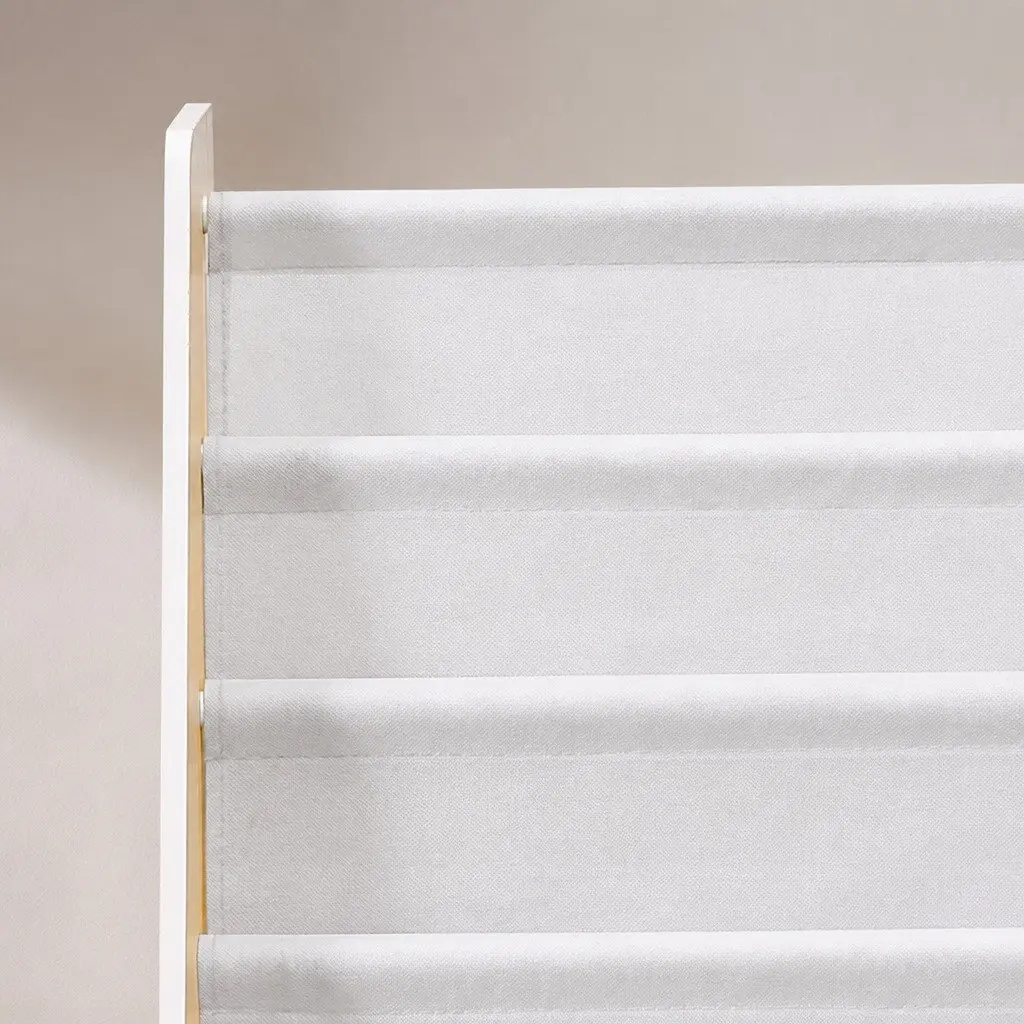 Kids Bookshelf 4-Tier MDF White Storage Organiser Non-Woven Fabric Open Shelves Display
