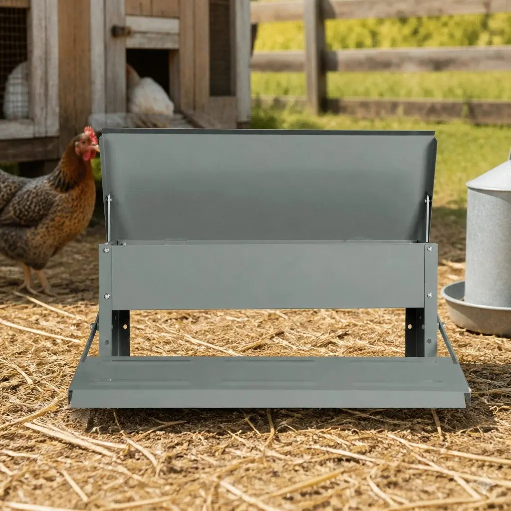 Automatic Chicken Feeder Galvanized Steel 5kg Silver