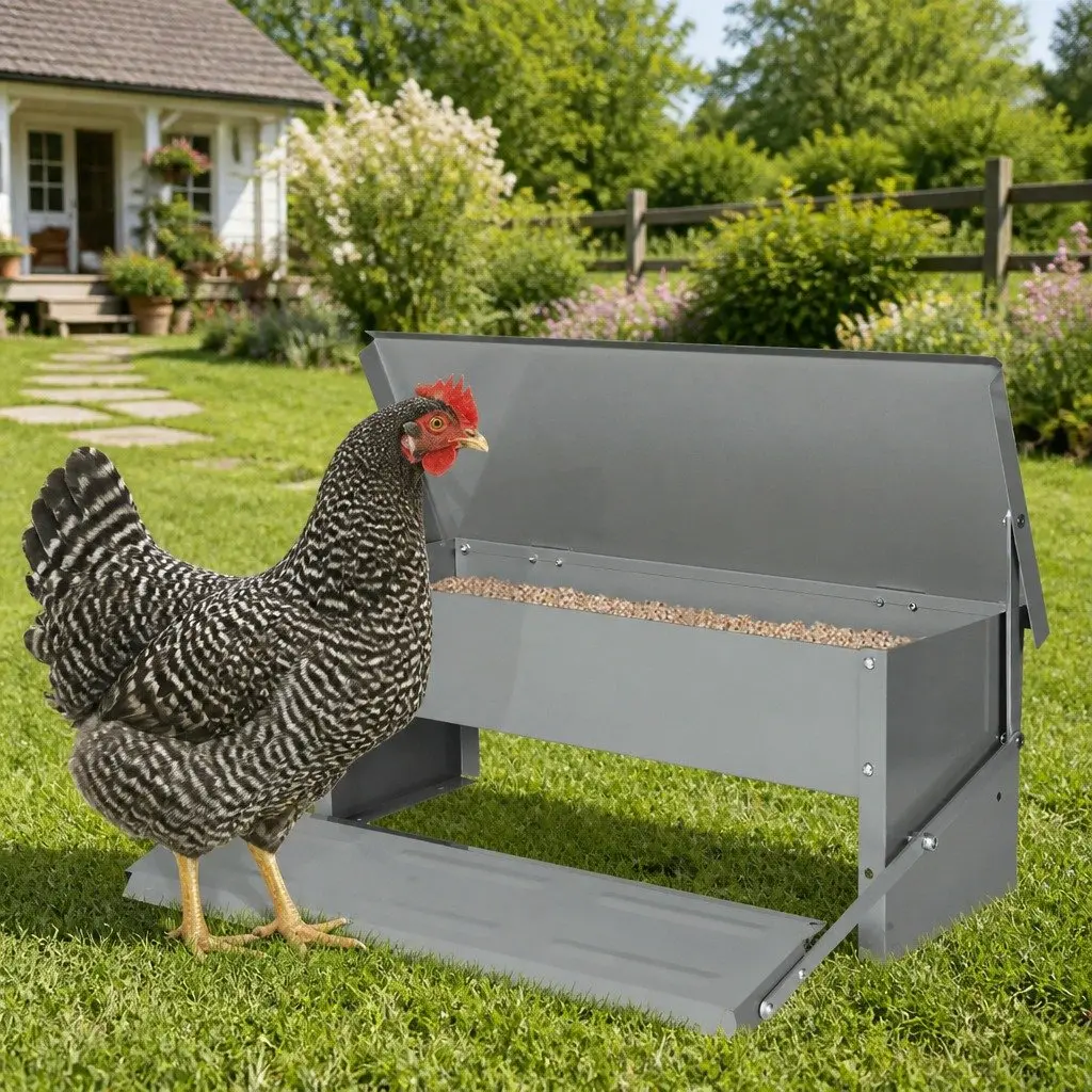 Automatic Chicken Feeder Galvanized Steel 5kg Silver