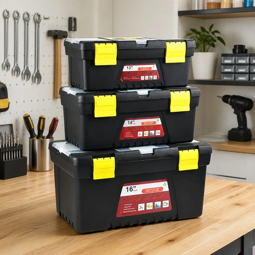 3 Piece Tool Box Set Heavy Duty Portable Organizer Black and Yellow