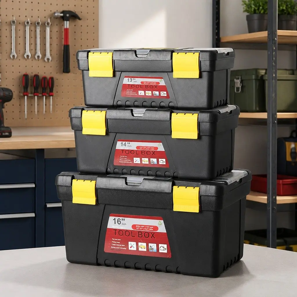 3 Piece Tool Box Set Heavy Duty Portable Organizer Black and Yellow