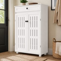 Shoe Cabinet with Louvre Door Storage Organiser White Entryway Cupboard