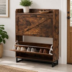 Shoe Cabinet 2 Flip Drawers Storage Organiser Removable Shelf Hallway Entryway
