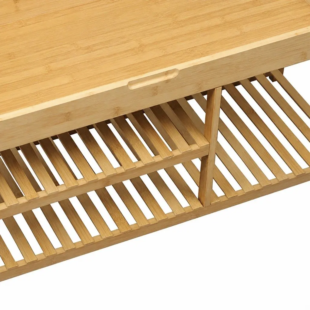 Bamboo Storage Bench with Hidden Compartment and Padded Seat Natural 100cm Shoe Rack for Entryway and Living Room