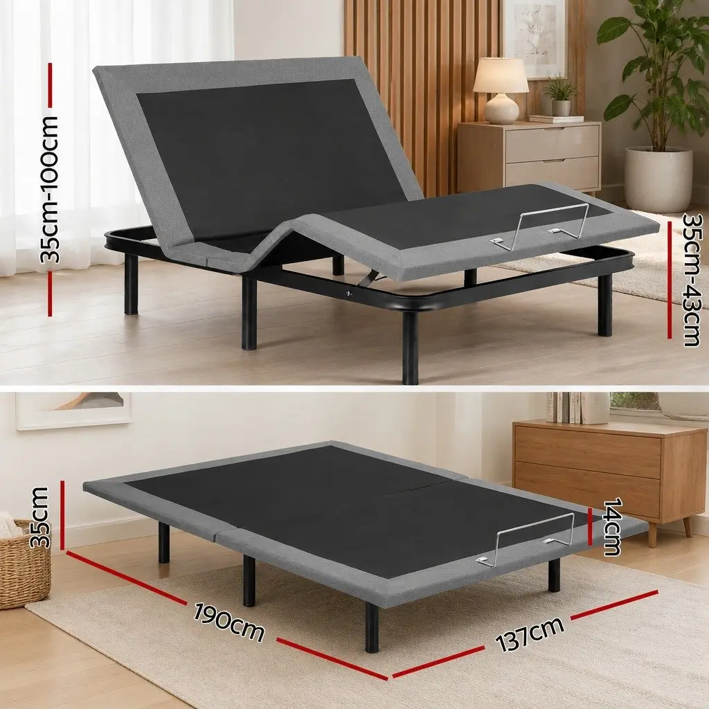 Electric Adjustable Bed Frame Double Size Black Wireless Remote Zero Gravity