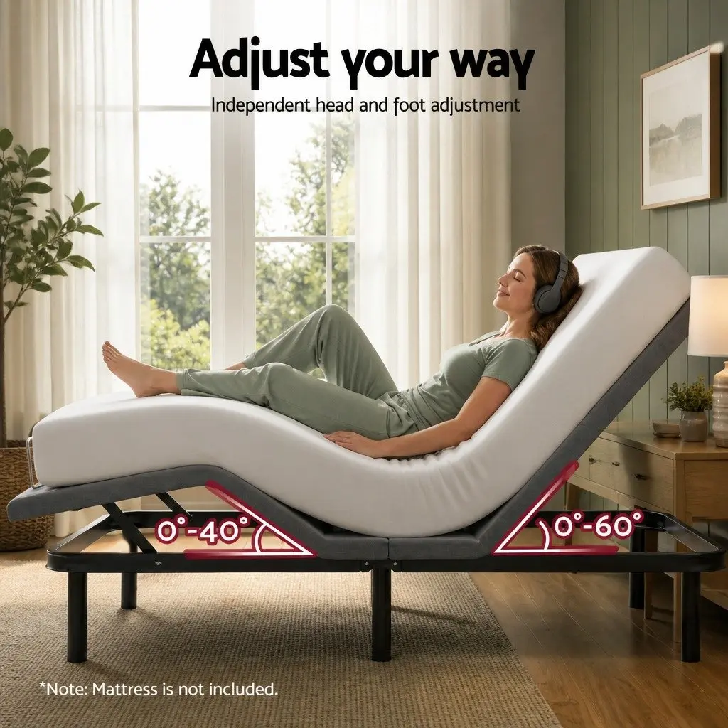 Electric Adjustable Bed Frame Double Size Black Wireless Remote Zero Gravity