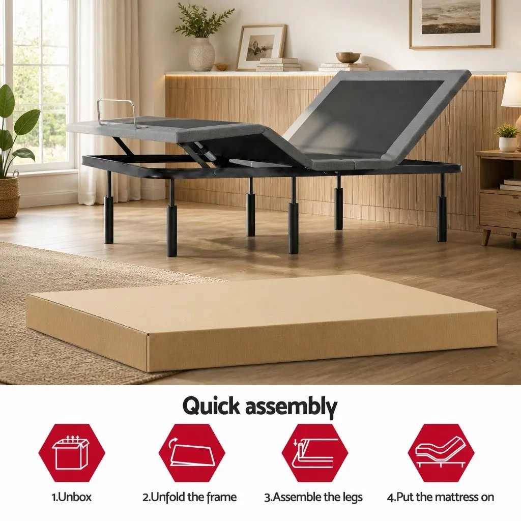 Electric Adjustable Bed Frame King Size Black Wireless Remote Zero Gravity with Head and Foot Adjustment
