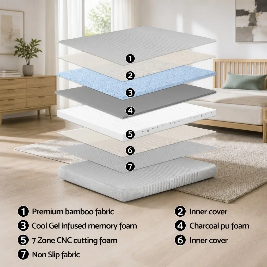 Electric Adjustable Bed Frame Double with Memory Foam Mattress 15cm Thick Grey and Black Zero Gravity Positioning