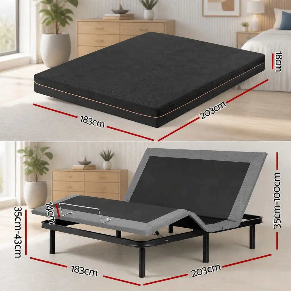 King Size Electric Adjustable Bed Frame with Memory Foam Mattress Combo