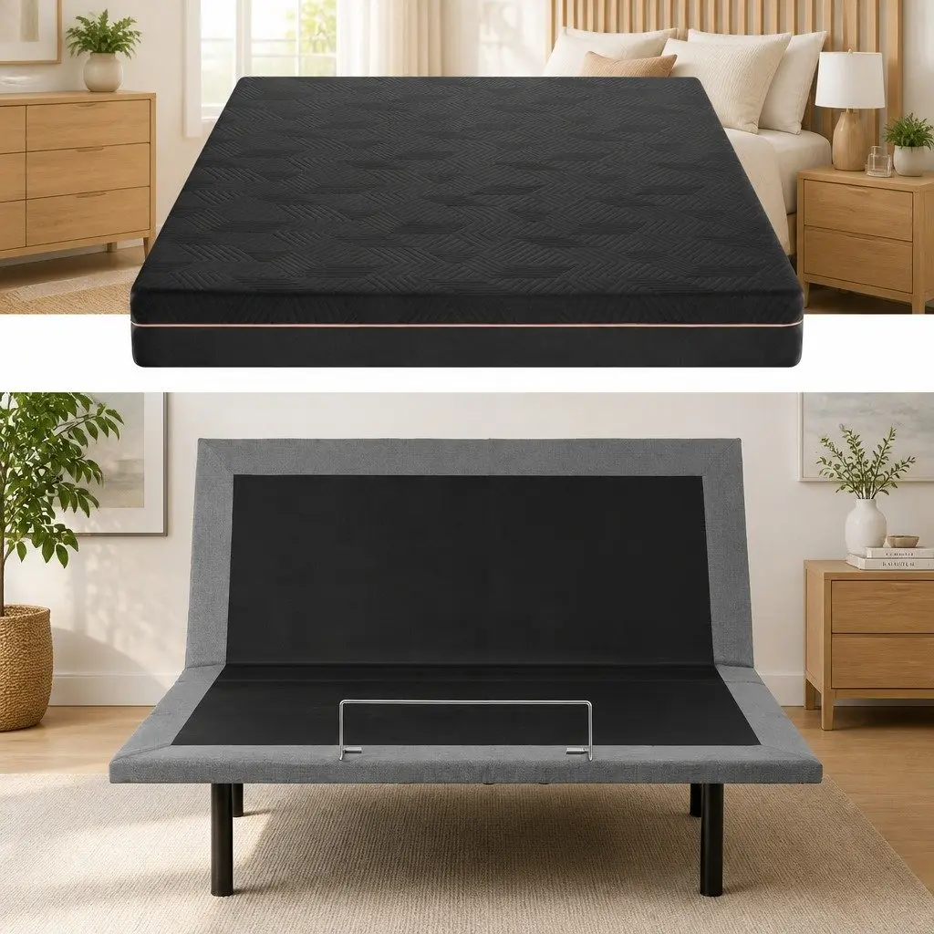 King Size Electric Adjustable Bed Frame with Memory Foam Mattress Combo