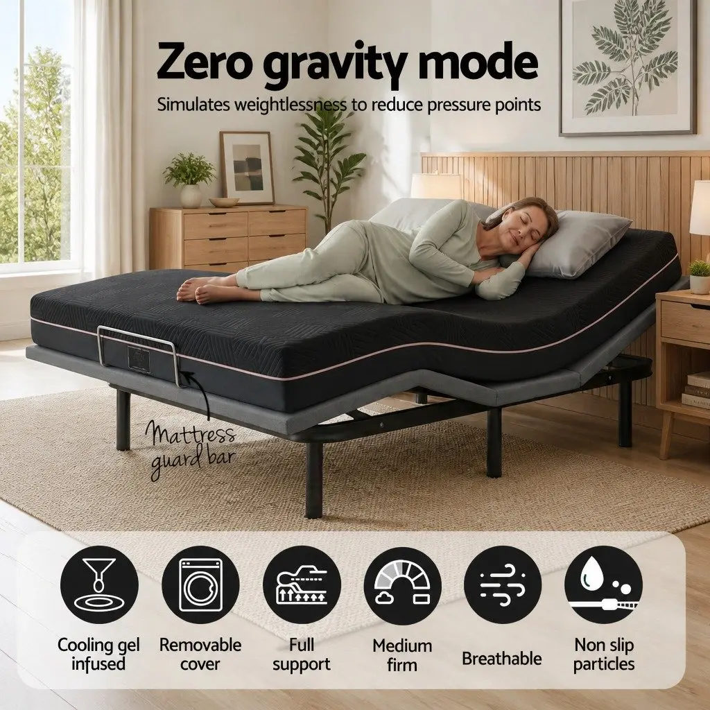 King Size Electric Adjustable Bed Frame with Memory Foam Mattress Combo