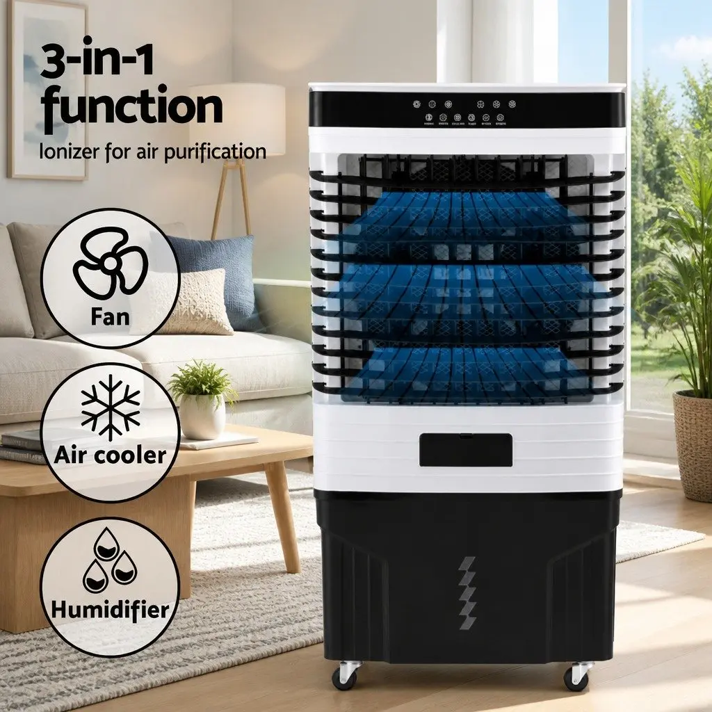 Evaporative Air Cooler 60L Tank Humidifier Purifier Portable White Black