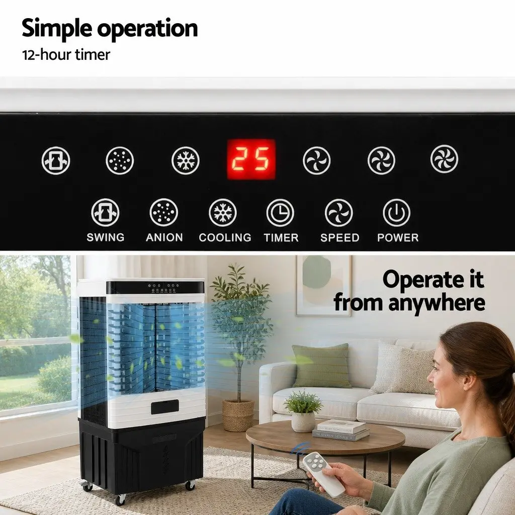 Evaporative Air Cooler 60L Tank Humidifier Purifier Portable White Black