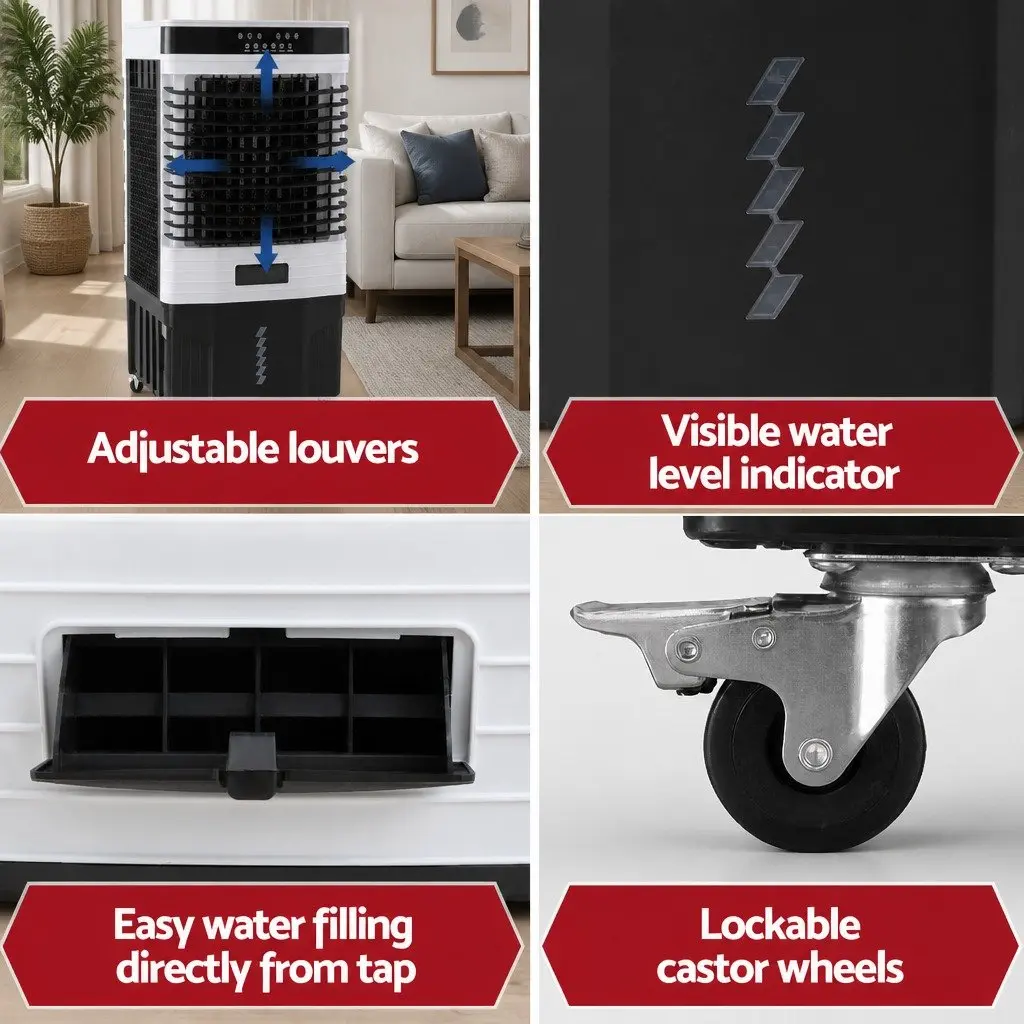 Evaporative Air Cooler 60L Tank Humidifier Purifier Portable White Black