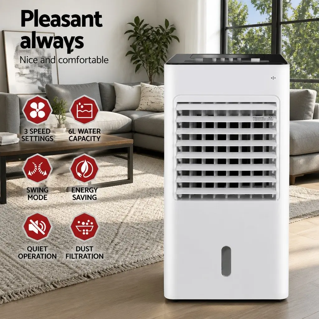 Evaporative Air Cooler 6L Water Tank Humidifier Purifier Fan White Portable
