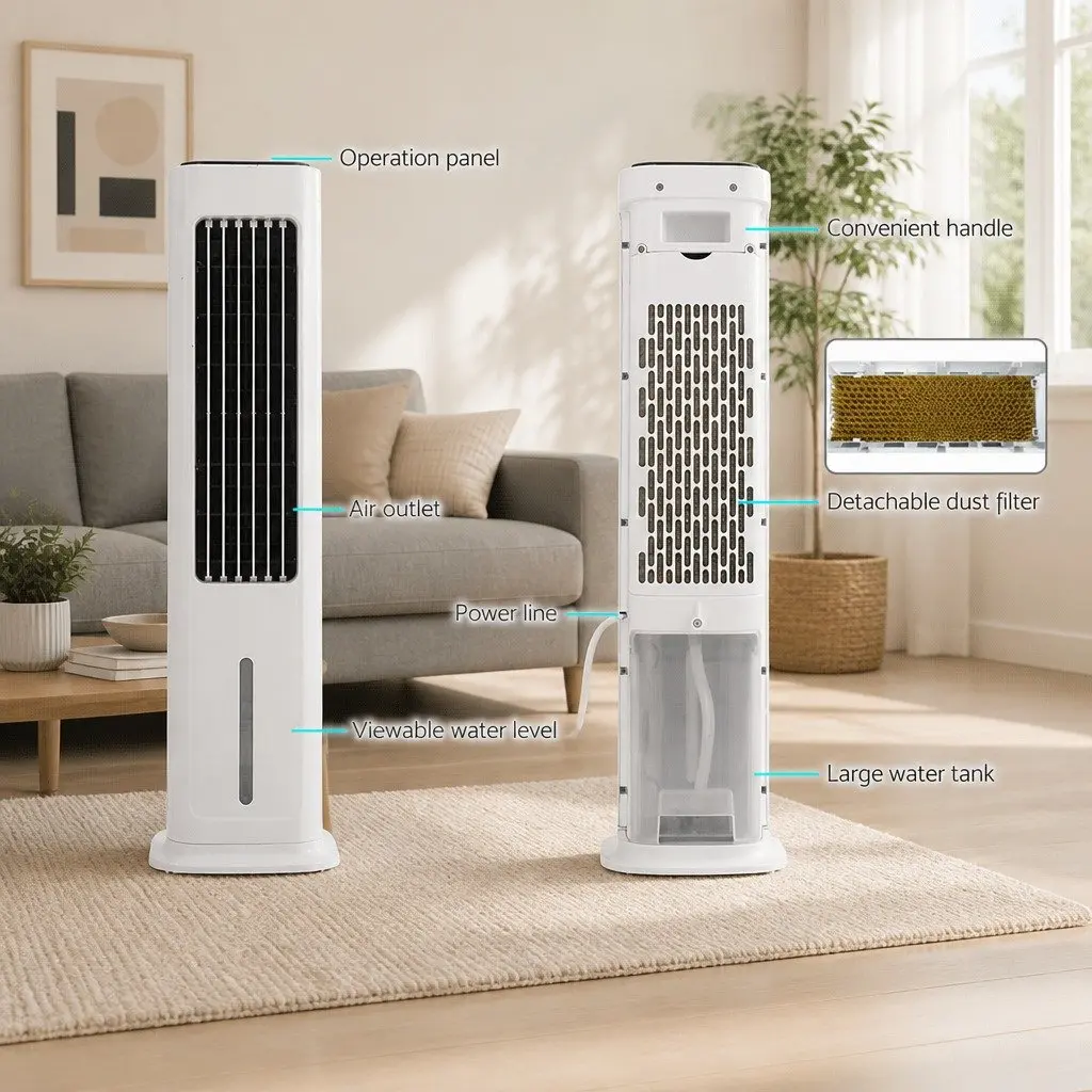 Evaporative Air Cooler Portable Fan Humidifier Purifier 6L White