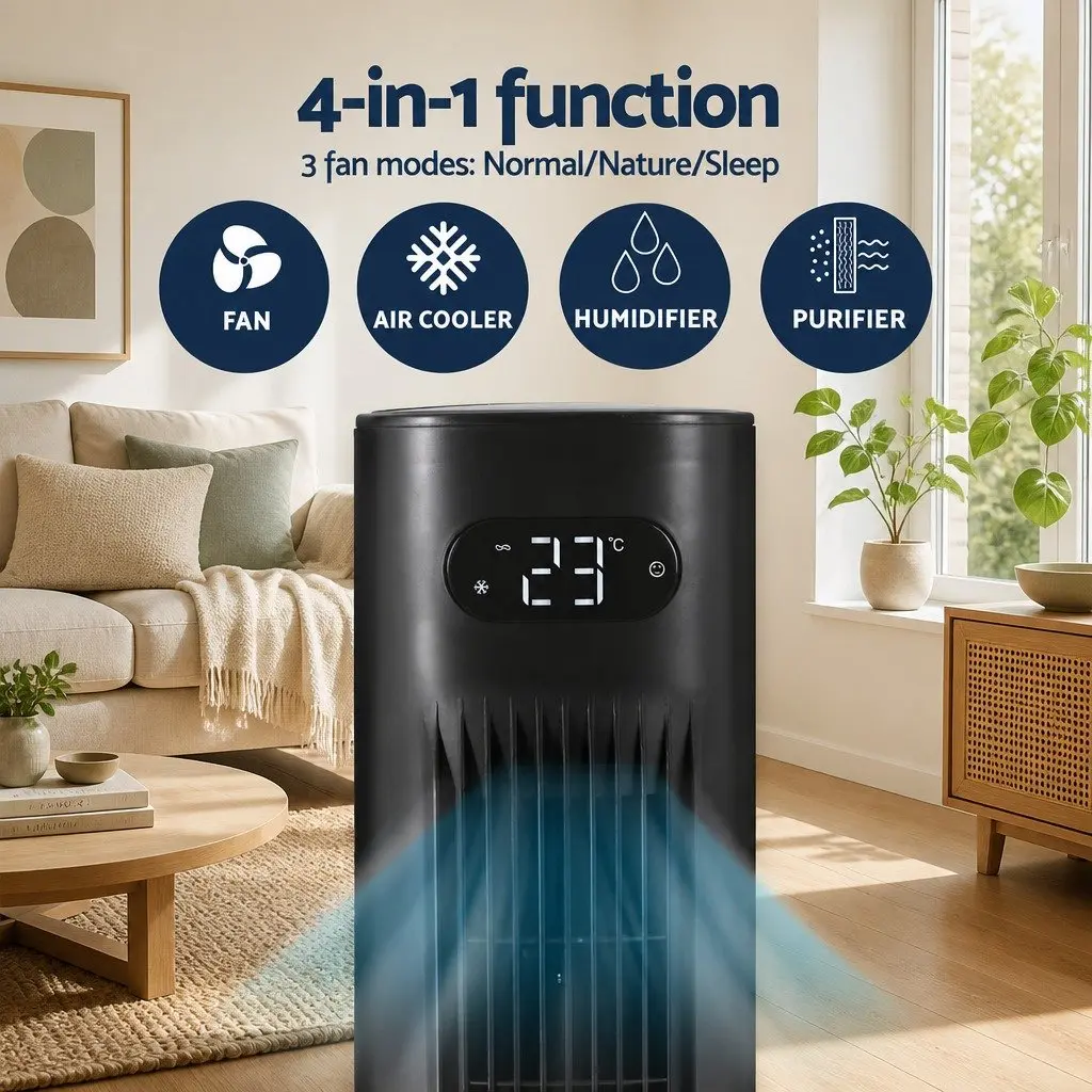 Evaporative Air Cooler 7L Water Tank 4-in-1 Fan Humidifier Purifier Remote