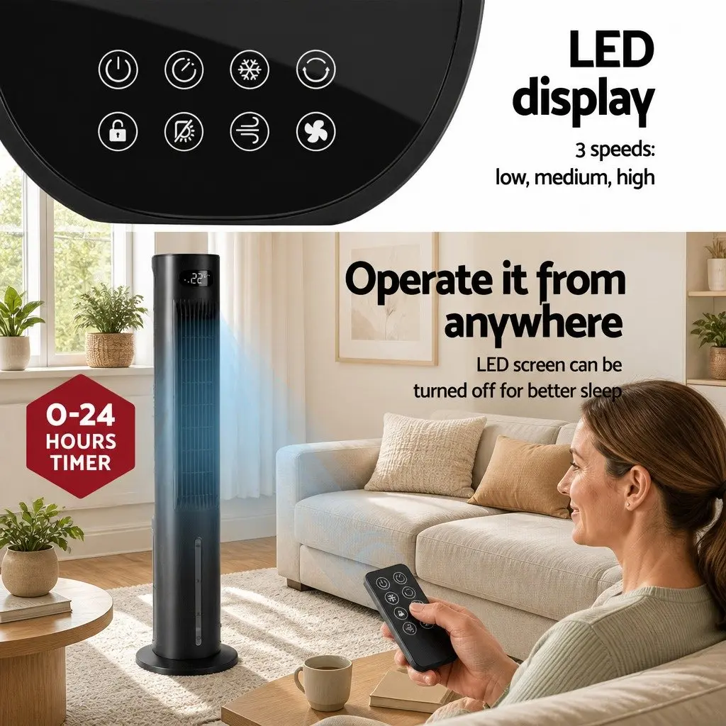 Evaporative Air Cooler 7L Water Tank 4-in-1 Fan Humidifier Purifier Remote