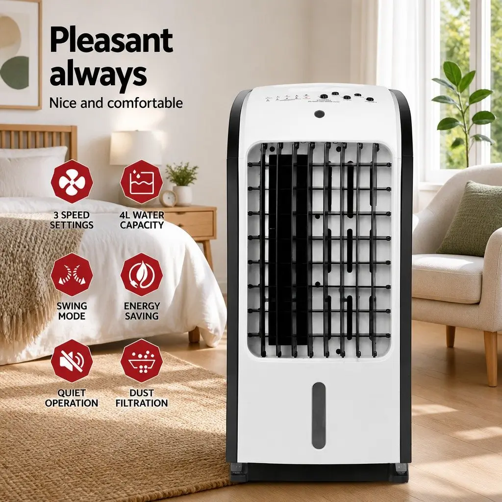 Evaporative Air Cooler Conditioner 4L Tank Remote Control Portable Cooling Fan