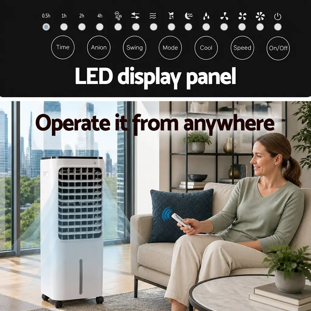 Evaporative Air Cooler 12L Water Tank Portable Humidifier Purifier White