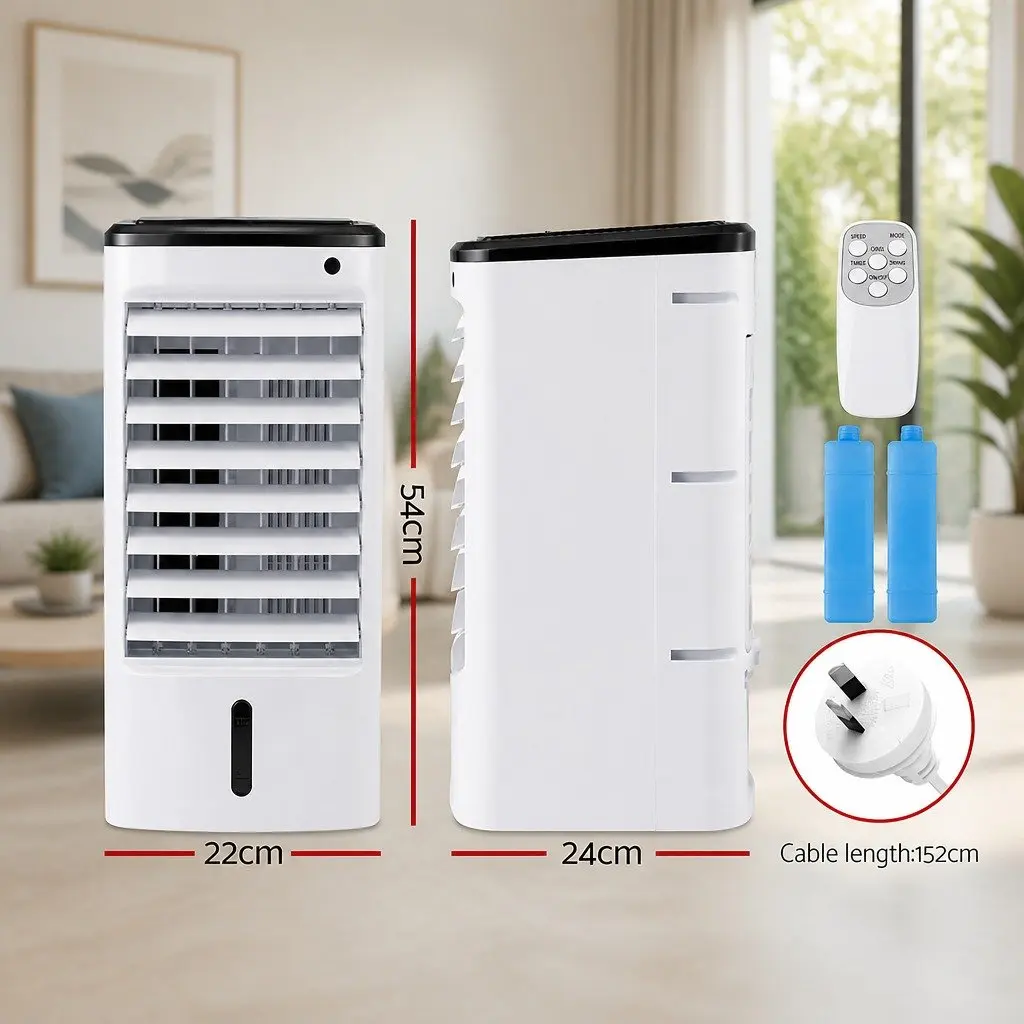 Evaporative Air Cooler 4L Tank 3-in-1 Humidifier Fan Remote Control White