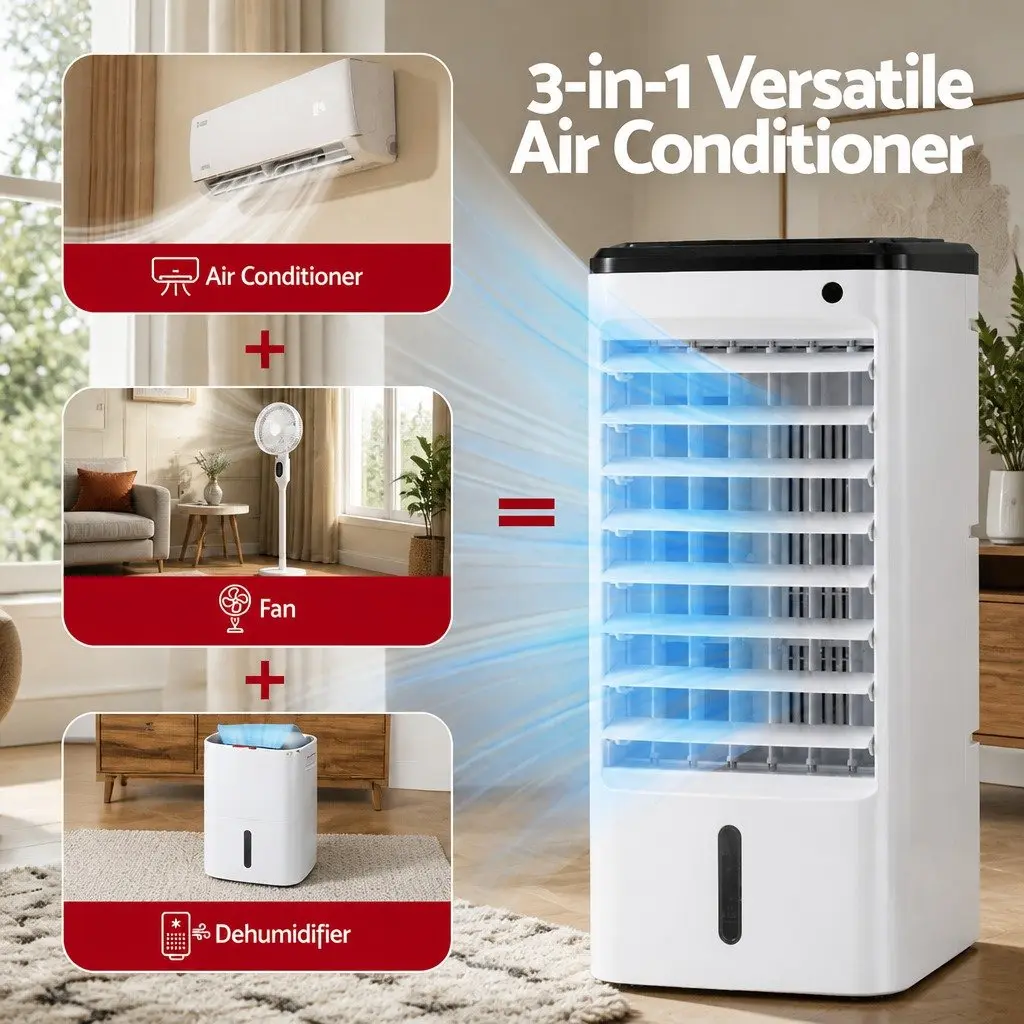 Evaporative Air Cooler 4L Tank 3-in-1 Humidifier Fan Remote Control White