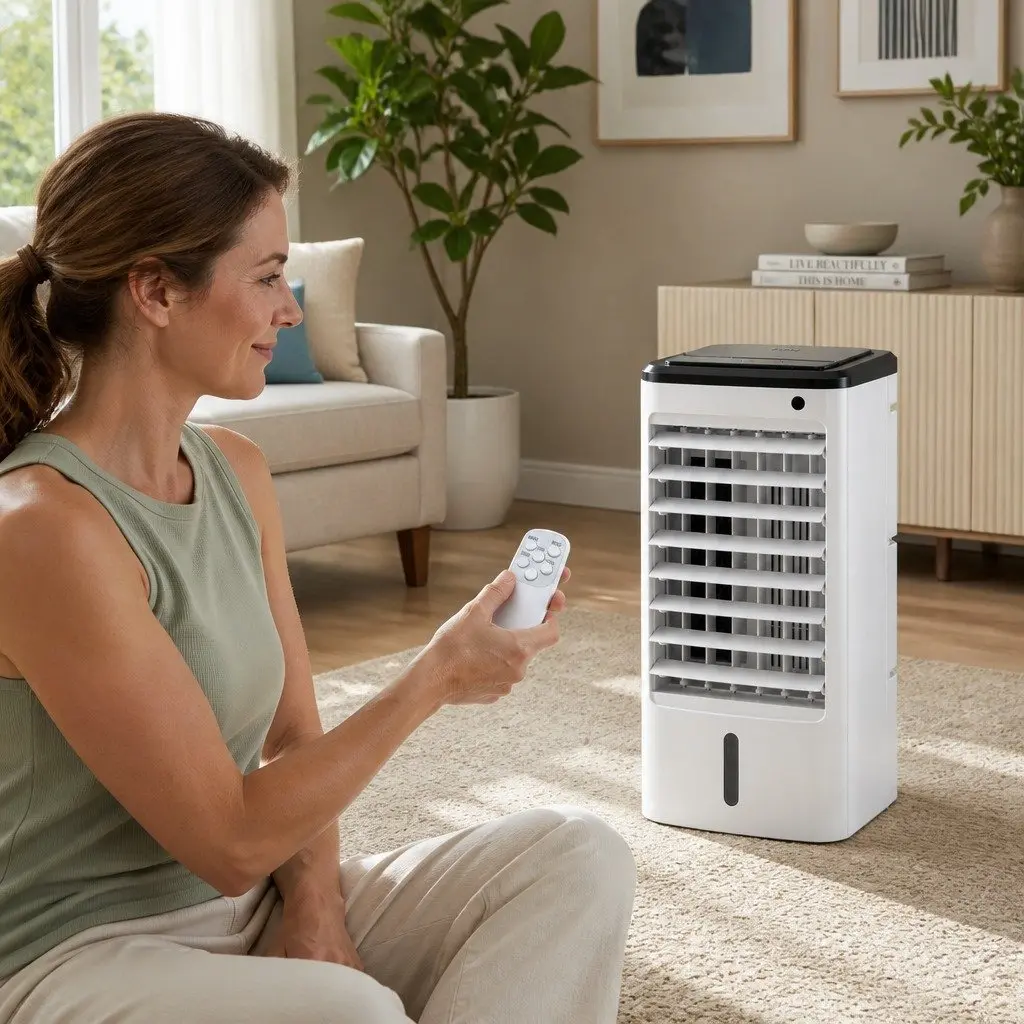 Evaporative Air Cooler 4L Tank 3-in-1 Humidifier Fan Remote Control White