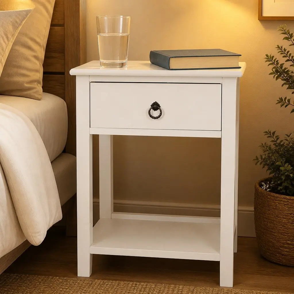 Bedside Table Paulownia Wood Modern 40.6cm x 30.5cm x 53cm White
