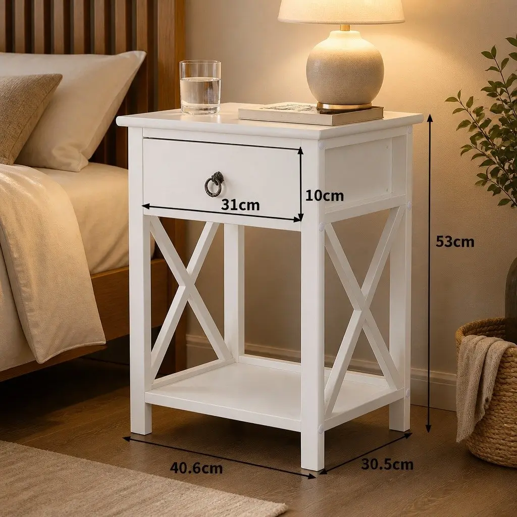 Bedside Table Paulownia Wood Modern 40.6cm x 30.5cm x 53cm White