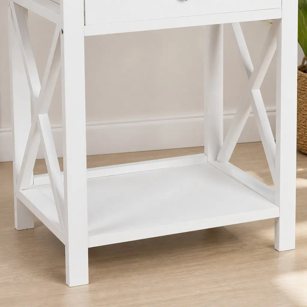 Bedside Table Paulownia Wood Modern 40.6cm x 30.5cm x 53cm White