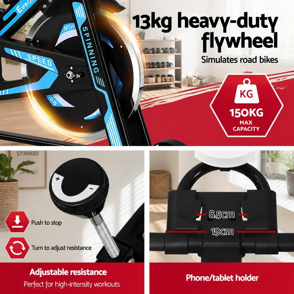Exercise Bike Steel 13KG Flywheel Adjustable Height Black