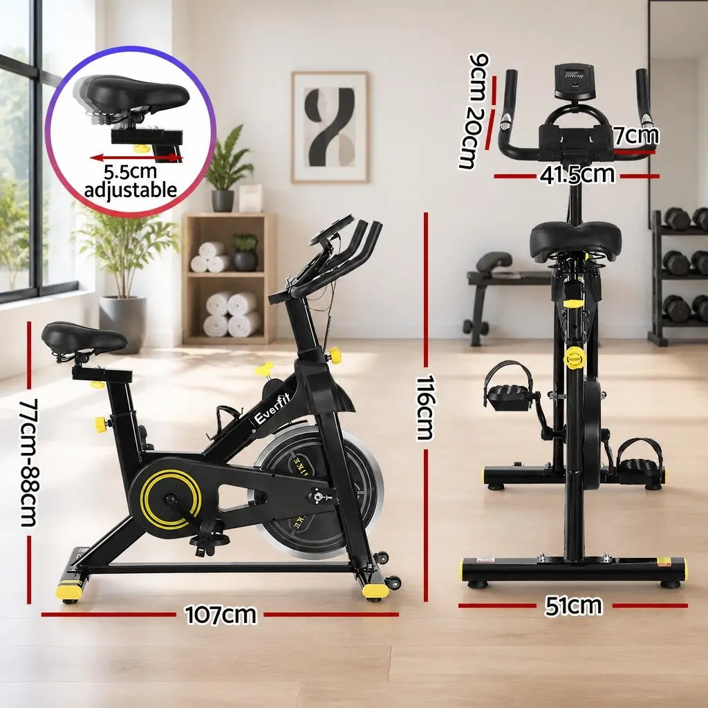 Adjustable Exercise Bike Bluetooth Connectivity 13kg Flywheel Cardio Home Gym Black